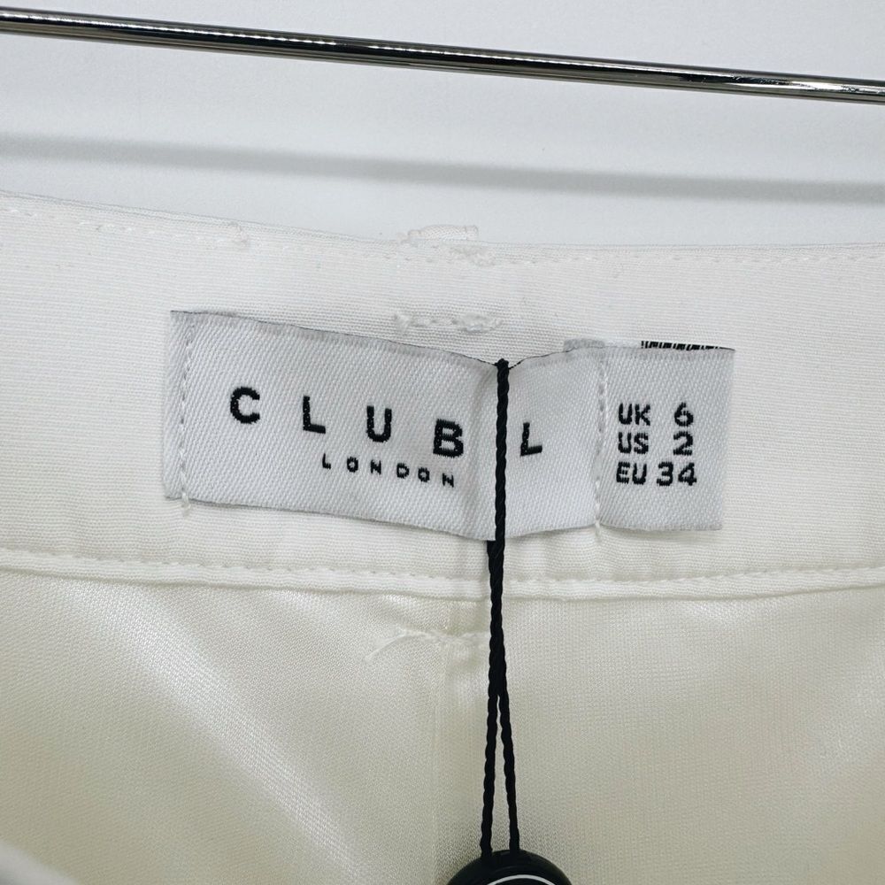 Club L London Count Me In White Tailored Feather Trim Trousers Sz‎ 2 NWT - Picture 10 of 14